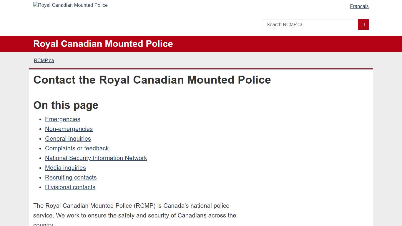 Contact the Royal Canadian Mounted Police Royal Canadian Mounted Police